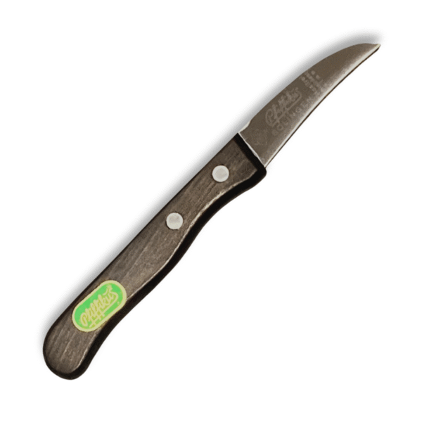 Schälmesser mit gebogener Klinge und Holzgriff für Linkshänder von Pfiffikus (15 cm) - schmal