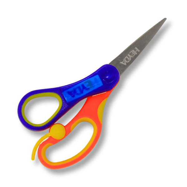 Kinderschere Soft-Touch spitz von Heyda für Linkshänder (13.5 cm) in blau-orange
