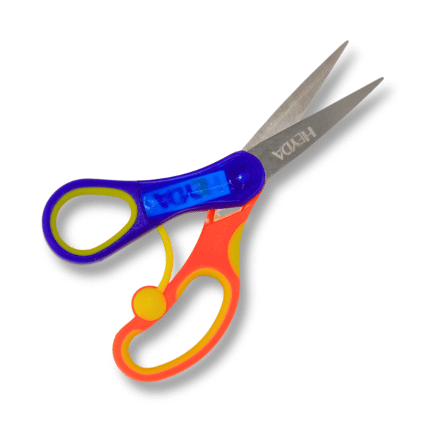 Kinderschere Soft-Touch spitz von Heyda für Linkshänder (13.5 cm) in blau-orange – Bild 2