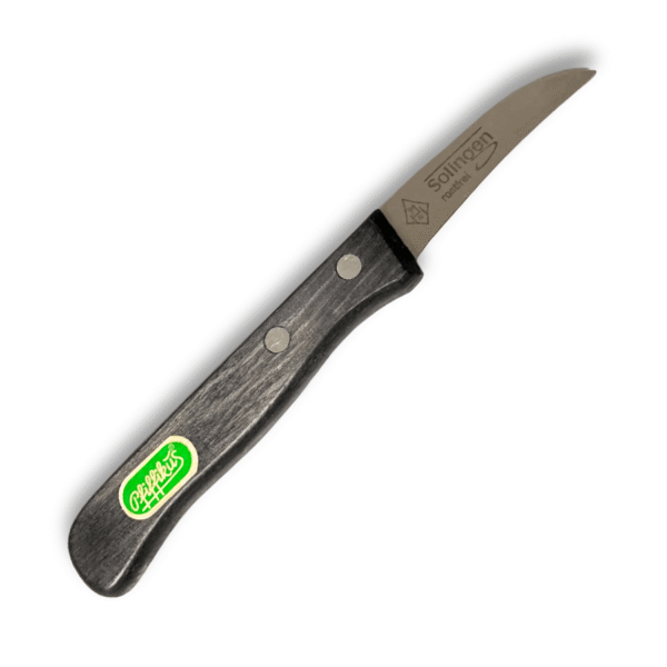 Schälmesser mit gebogener Klinge und Holzgriff für Linkshänder von Pfiffikus (15 cm) - breit